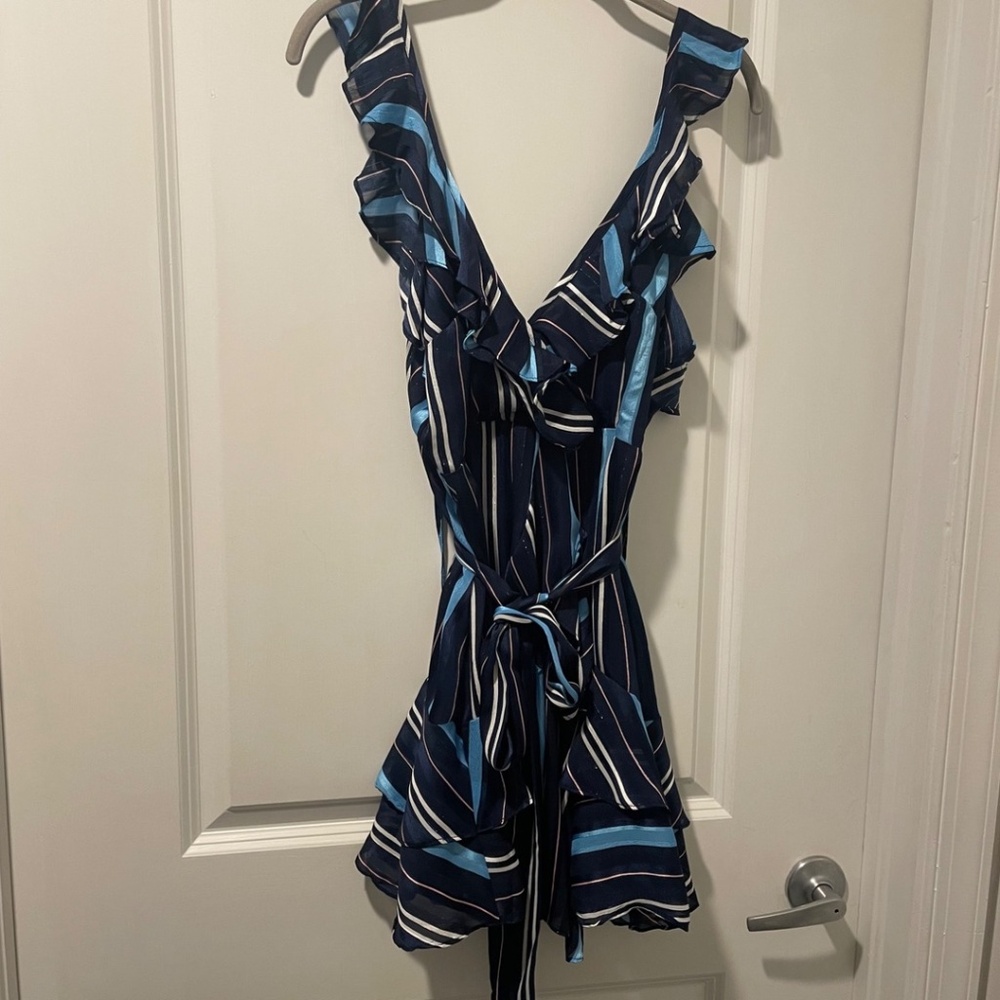 💙 Luxxel Navy Blue Stripe Ruffle Mini Dres